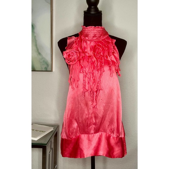 Bebe Coral Halter Top with Ruffle and Flower Detail, Size S - Picture 1 of 4